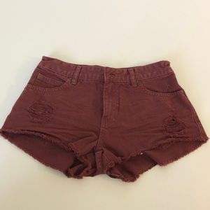 Magenta Denim Distressed Shorts